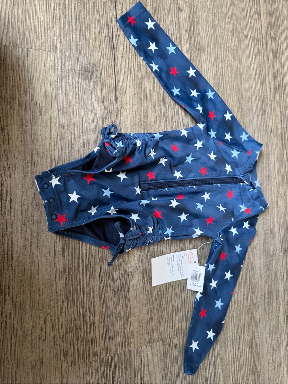 Old Navy Kids Navy Blue Long-Sleeve One-Piece Swimsuit with Red & White Stars